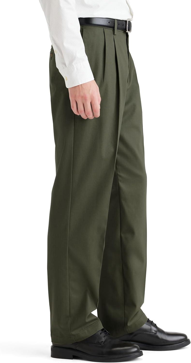 imageClassic Fit Signature Iron Free Khaki with Stain Defender Pants Pleated Regular and Big ampamp TallArmy Green