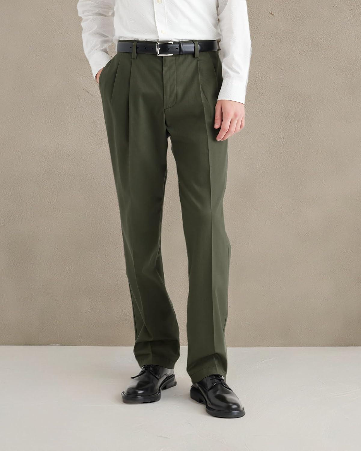 imageClassic Fit Signature Iron Free Khaki with Stain Defender Pants Pleated Regular and Big ampamp TallArmy Green