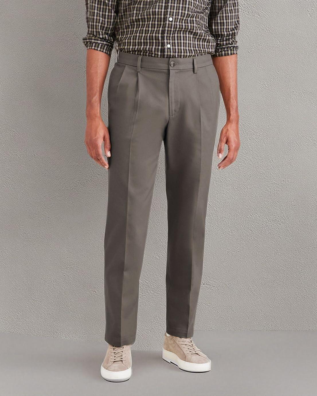 imageClassic Fit Signature Iron Free Khaki with Stain Defender Pants Pleated Regular and Big ampamp TallDark Pebble