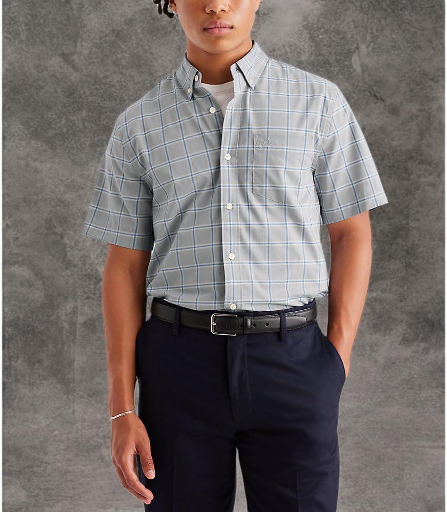 imageDOCKERS Mens Regular Fit Short Sleeve Casual Shirt Standard and Big ampamp TallGrey Plaid