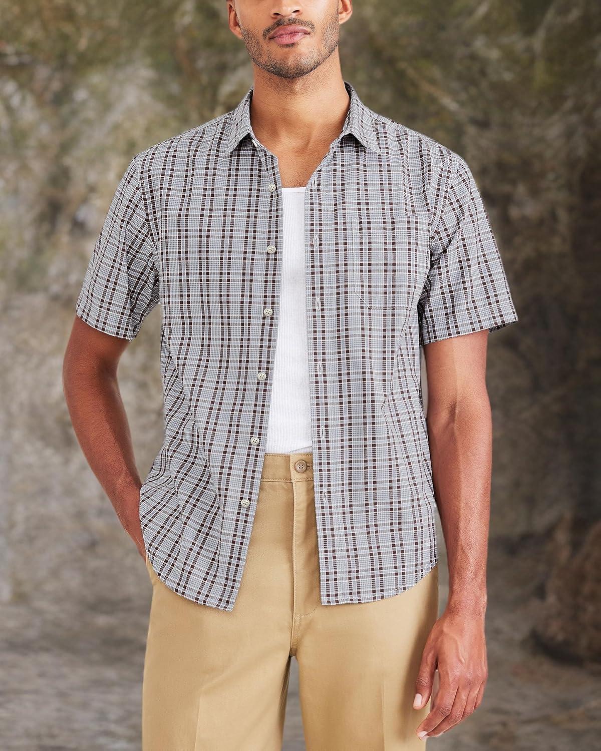 imageDOCKERS Mens Regular Fit Short Sleeve Casual Shirt Standard and Big ampamp TallMountain Creek Blue Saltwater