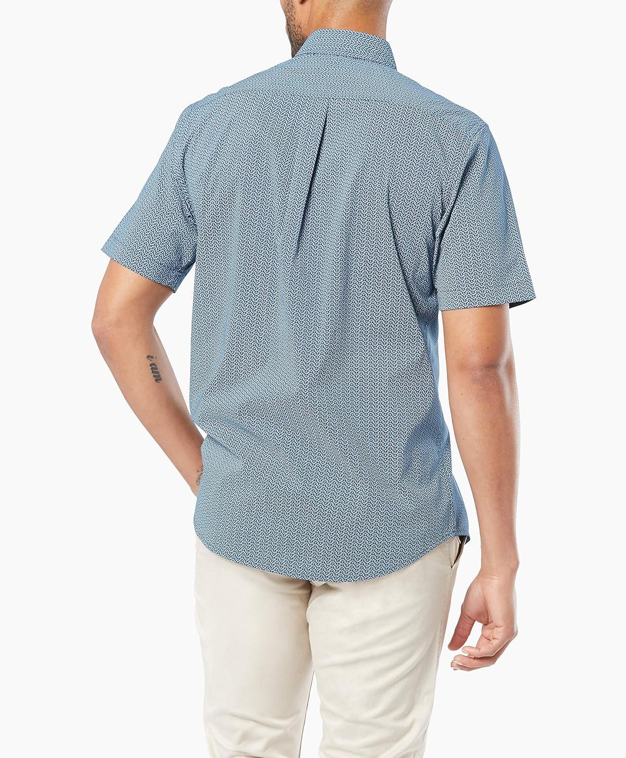 imageDOCKERS mens Classic Fit Short Sleeve Signature Comfort Flex Shirt Standard and Big ampamp TallOcean Blue Print