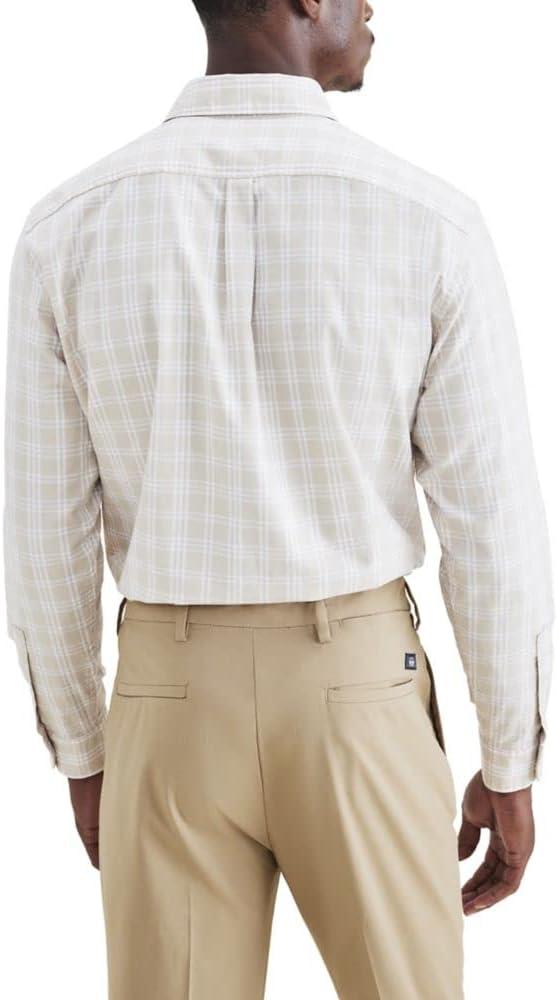 imageDockers Mens Regular Fit Long Sleeve Casual Shirt Regular and Big ampamp TallSahara Khaki Plaid