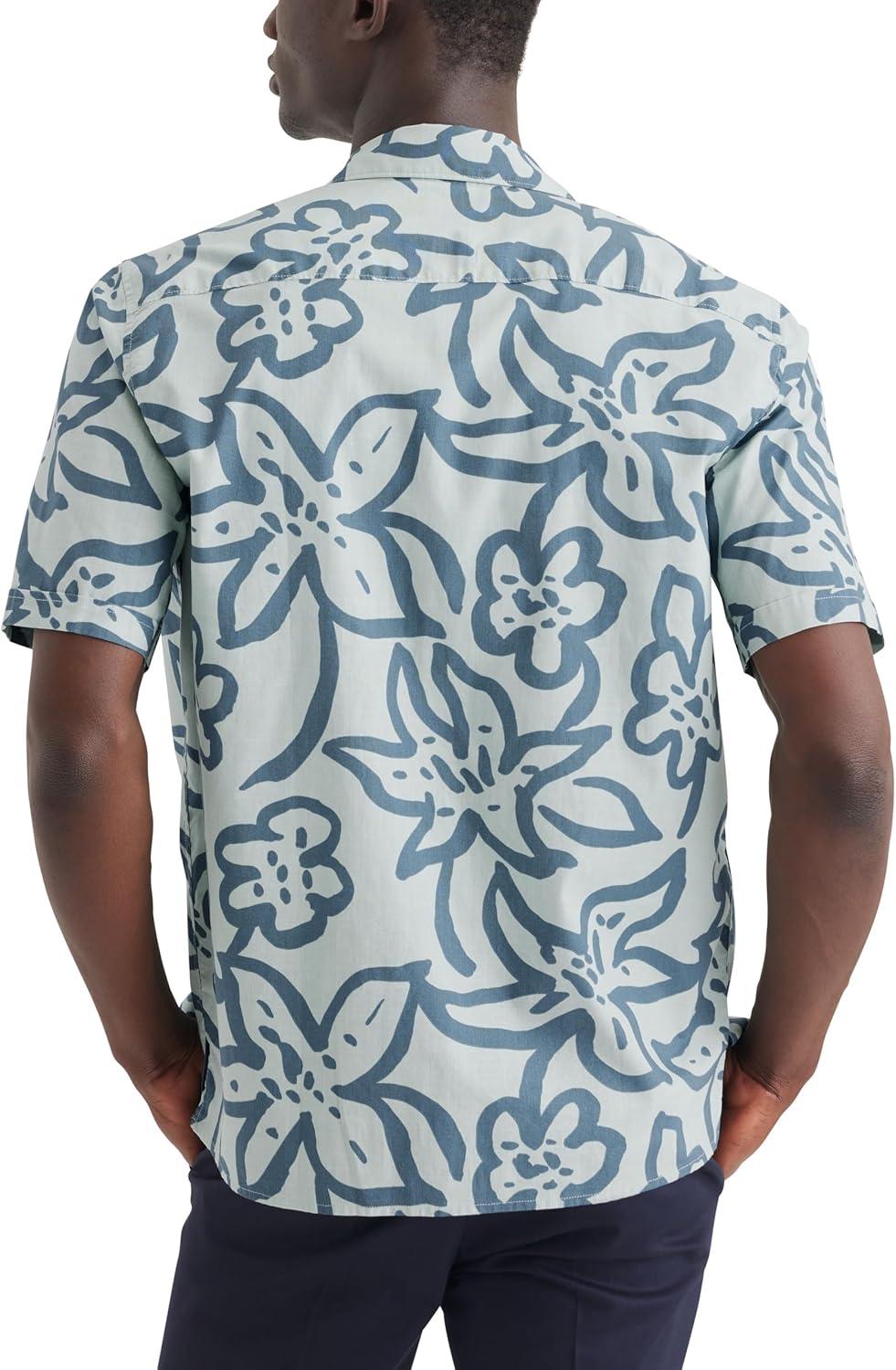 imageDockers Mens Short Sleeve Camp Collar Shirt Regular and Big ampamp TallGreen Harbor Gray Mangrove Slub