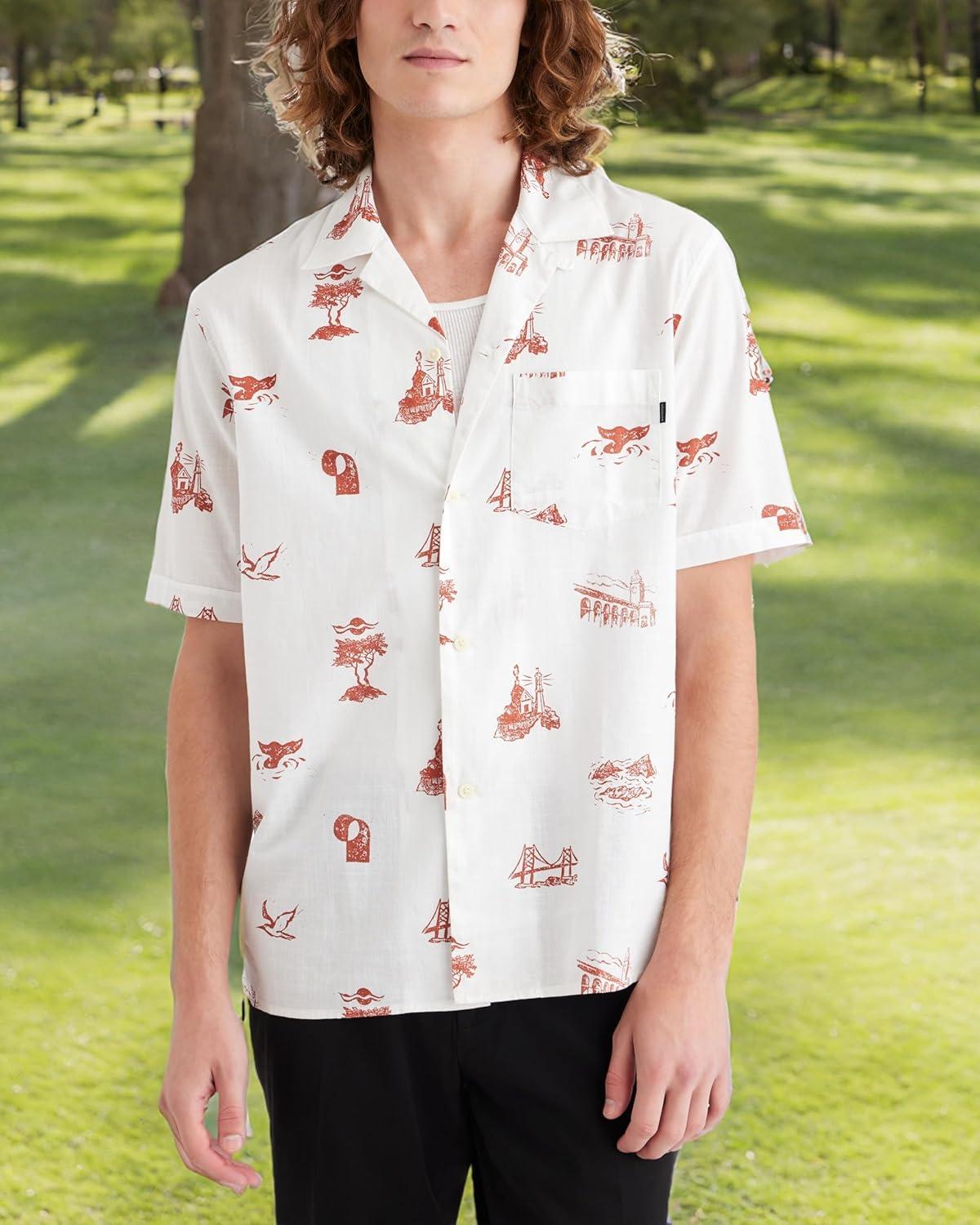 imageDockers Mens Short Sleeve Camp Collar Shirt Regular and Big ampamp TallLucent White Station Slub