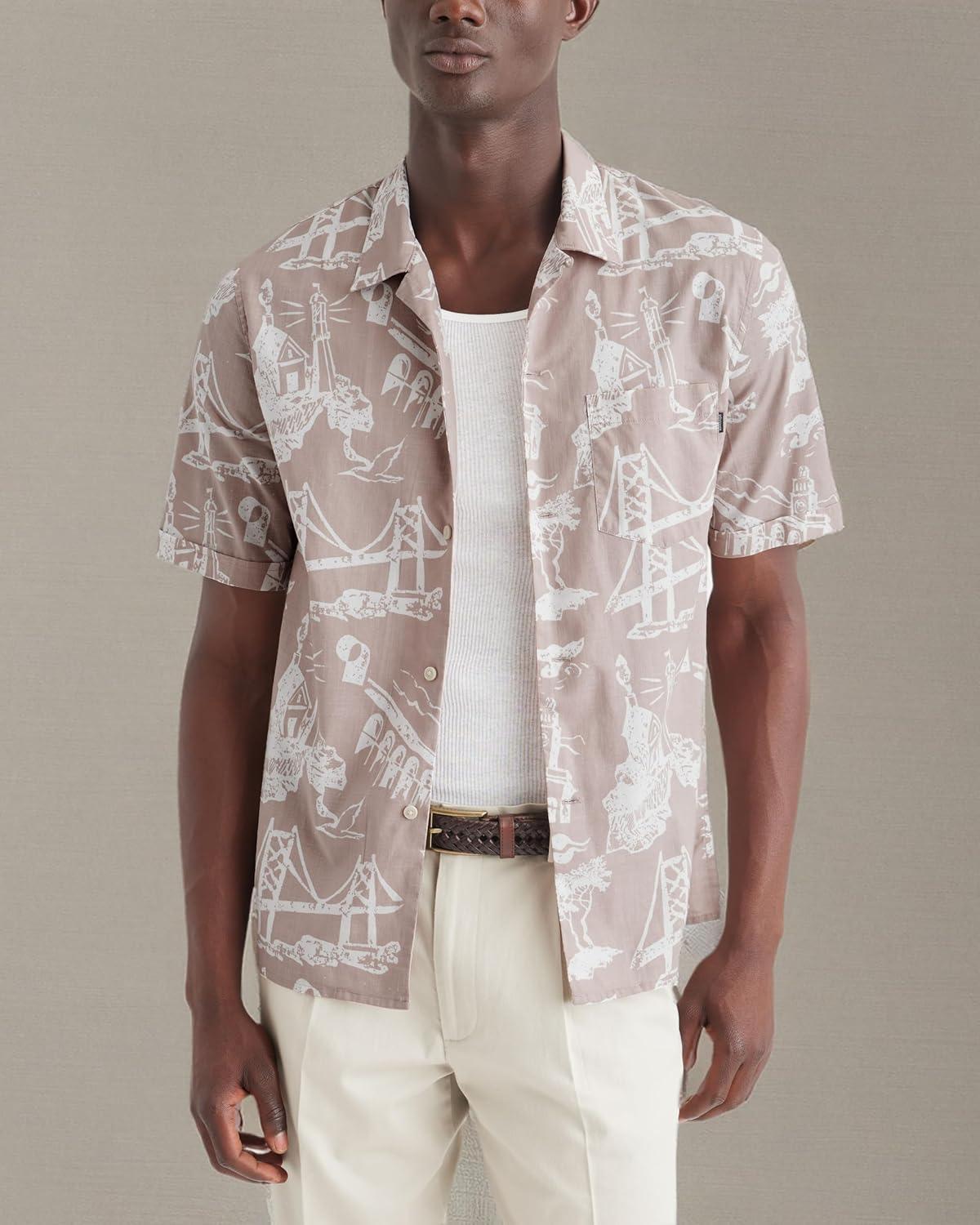 imageDockers Mens Short Sleeve Camp Collar Shirt Regular and Big ampamp TallPink Fawn Print