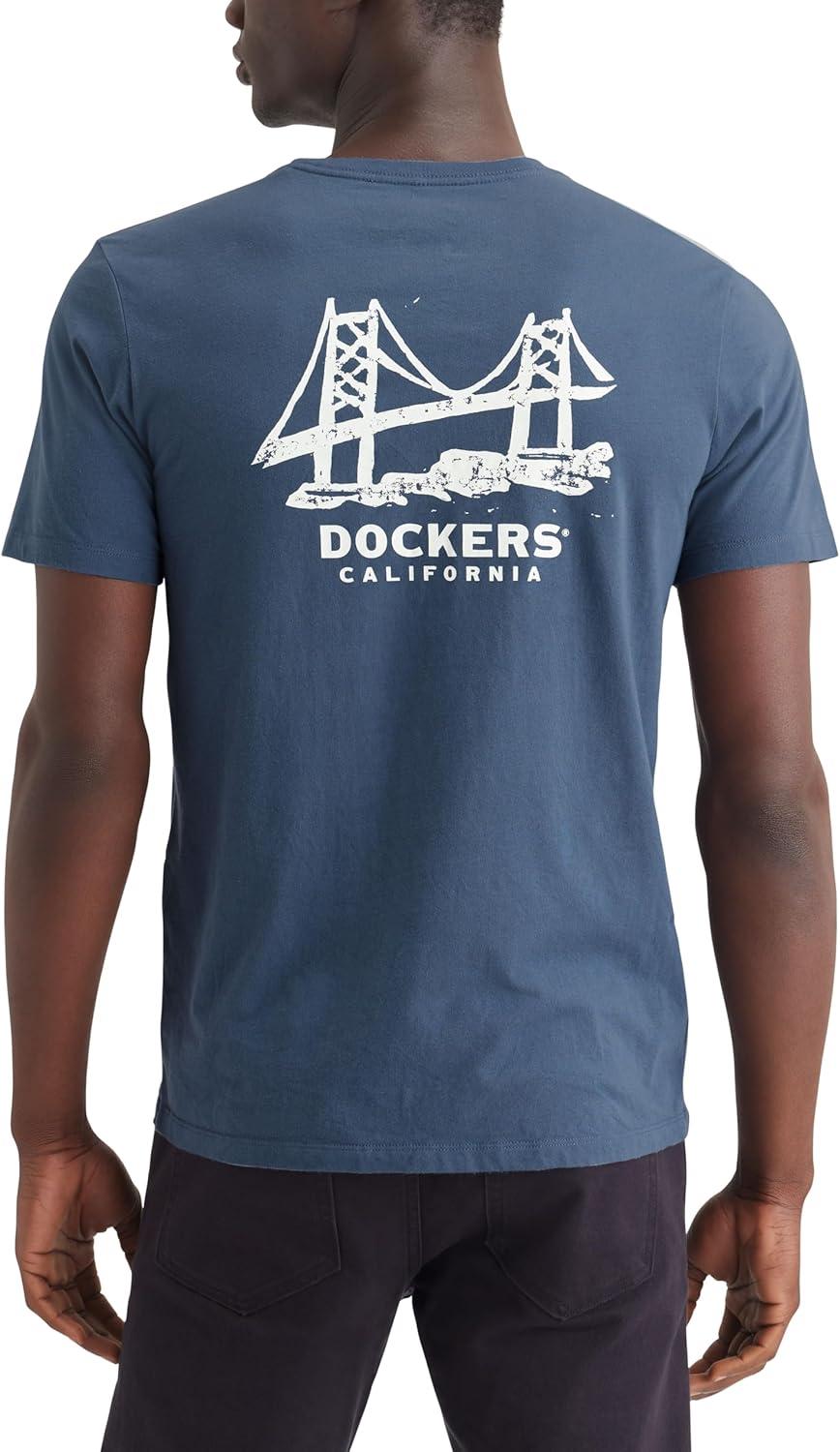 imageDockers Mens Slim Fit Short Sleeve Graphic Tee ShirtBridge Pocket Vintage Indigo