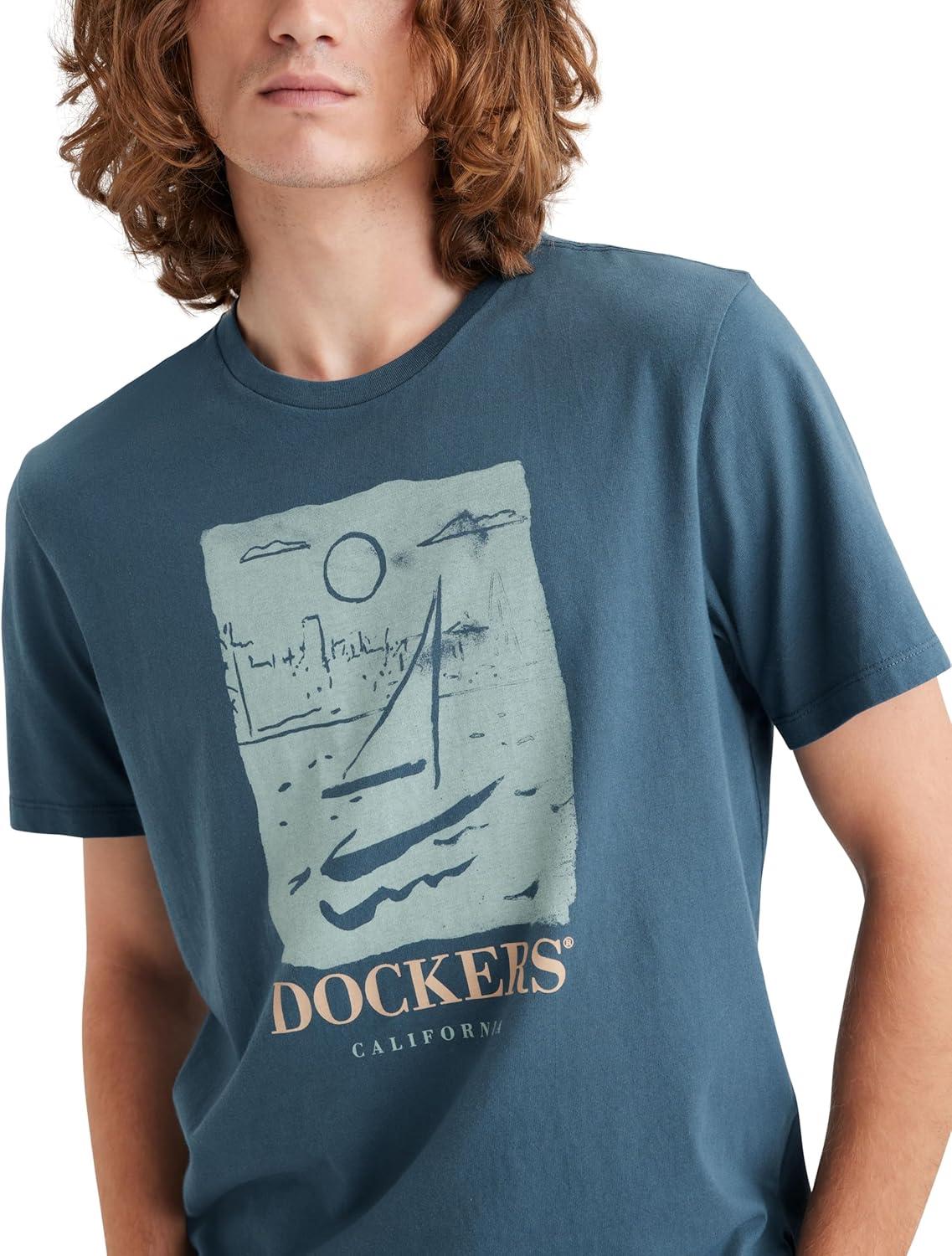 imageDockers Mens Slim Fit Short Sleeve Graphic Tee ShirtCity By the Bay Indian Teal