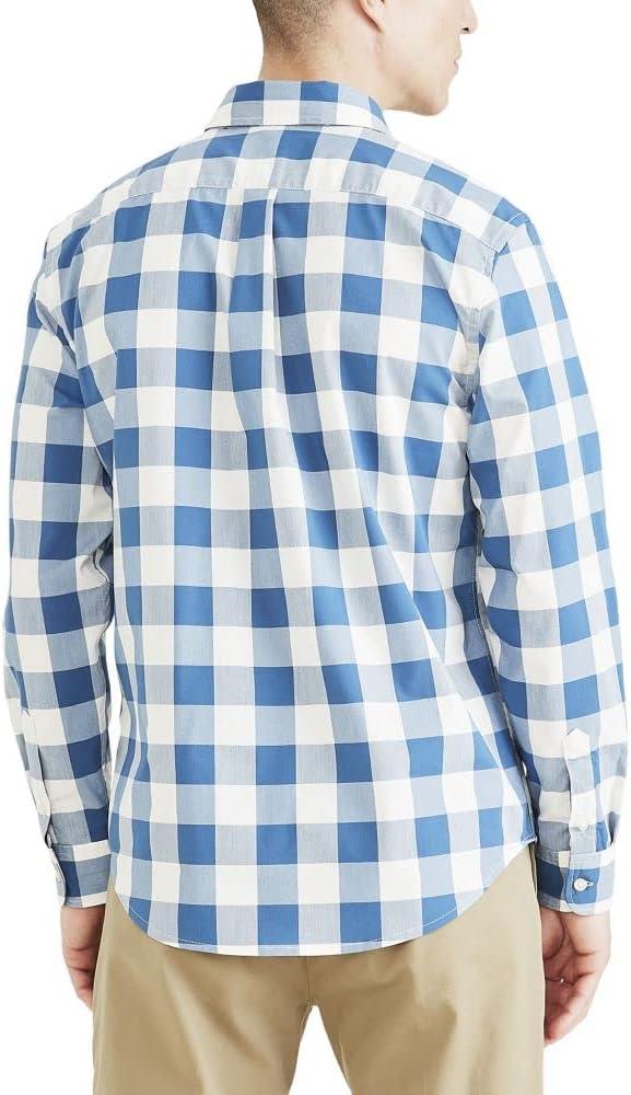 imageDockers Mens Supreme Flex Long Sleeve Button Up ShirtBlue Buffalo Check