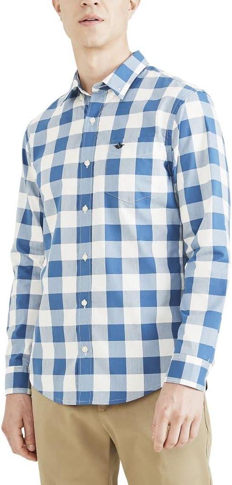 imageDockers Mens Supreme Flex Long Sleeve Button Up ShirtBlue Buffalo Check