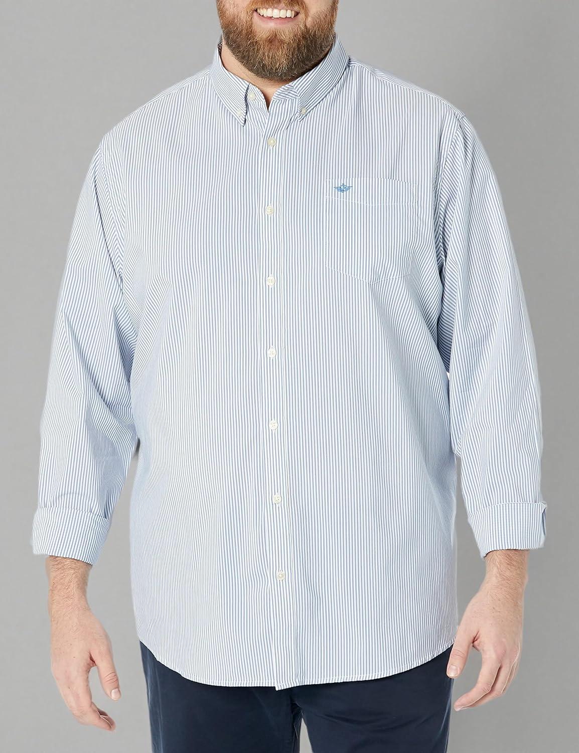 imageDockers Mens Supreme Flex Long Sleeve Button Up ShirtDelft Blue Stripe