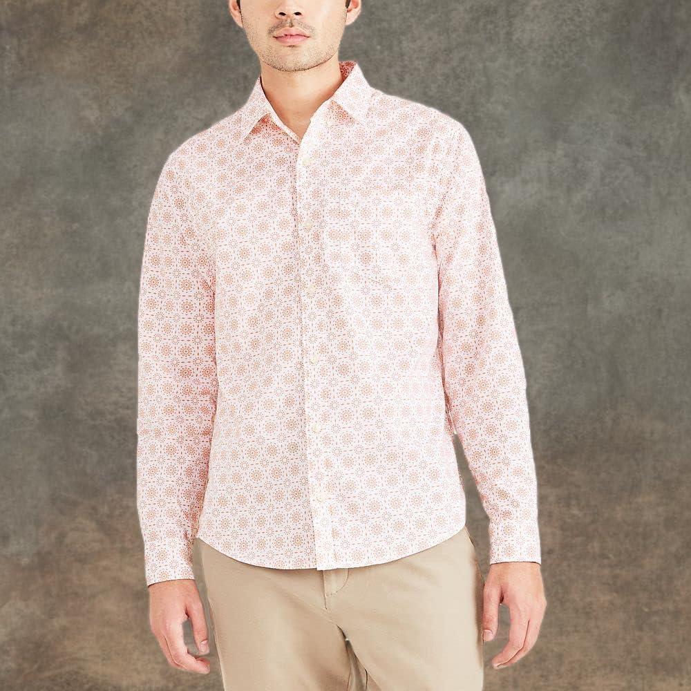 imageDockers Mens Supreme Flex Long Sleeve Button Up ShirtLucent White Carmel Print