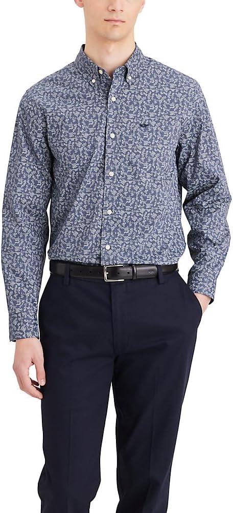 imageDockers Mens Supreme Flex Long Sleeve Button Up ShirtNavy Blazer Print