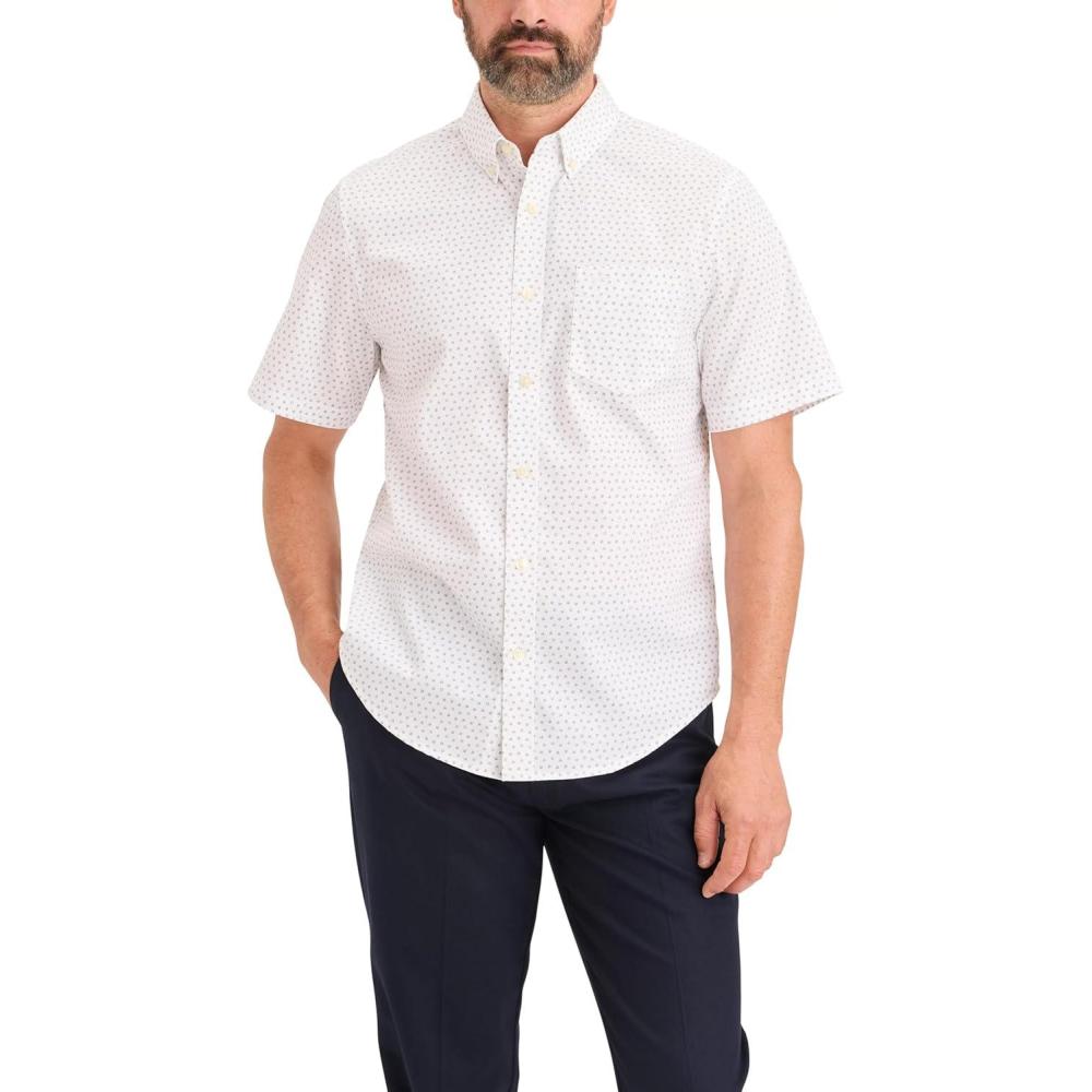 imageDOCKERS Mens Mens Signature Shirt Short Sleeve Classic Fit with Stain DefenderCass Lucent White Print