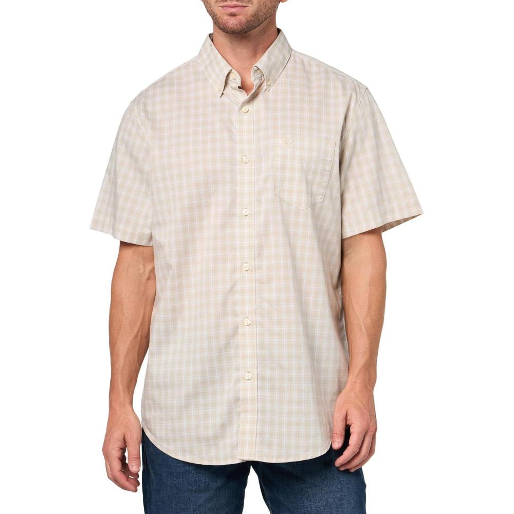 imageDOCKERS Mens Mens Signature Shirt Short Sleeve Classic Fit with Stain DefenderGrit Plaid
