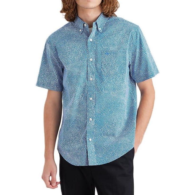 imageDOCKERS Mens Regular Fit Short Sleeve Casual Shirt Standard and Big ampamp TallBlue Pollen Delft Print