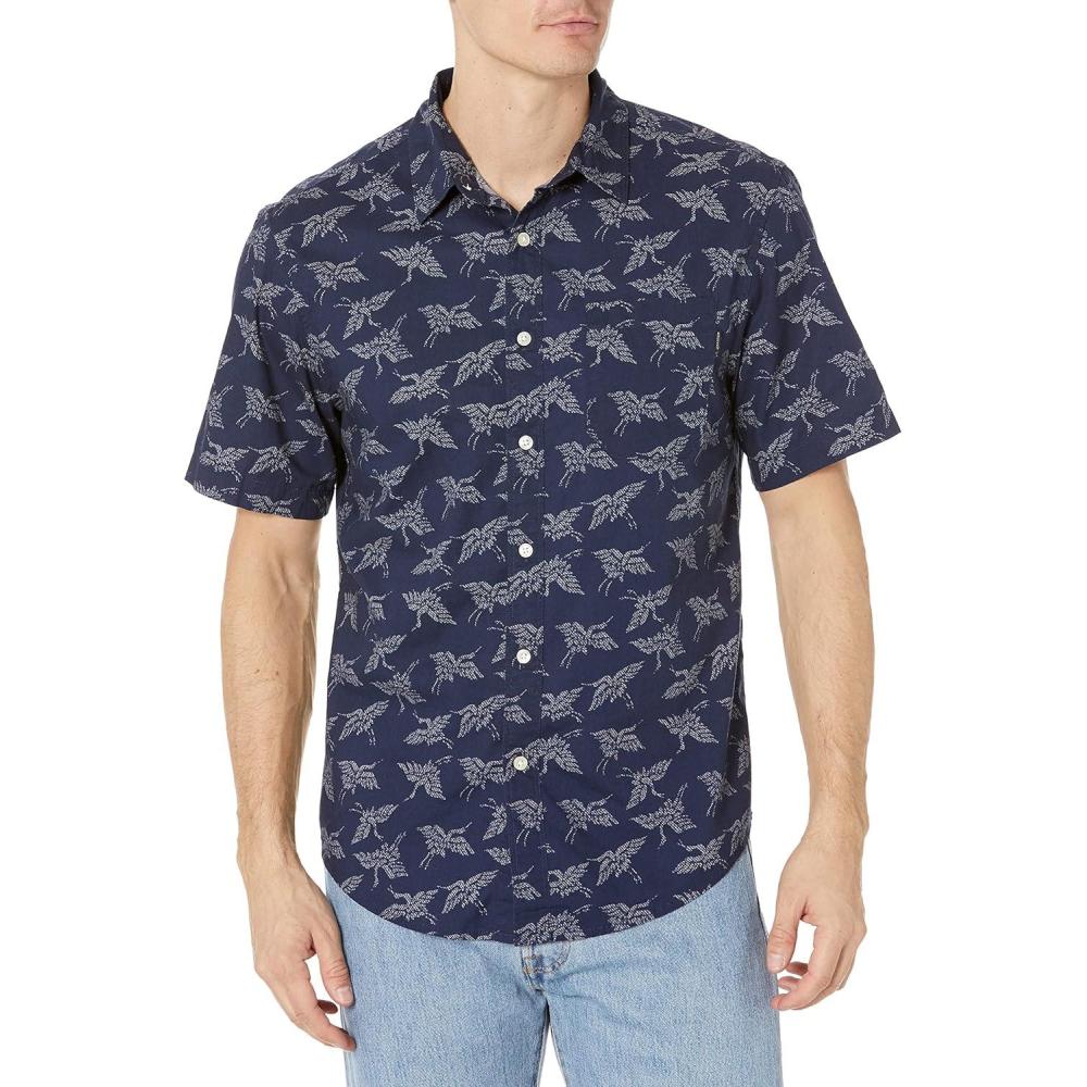 imageDOCKERS Mens Regular Fit Short Sleeve Casual Shirt Standard and Big ampamp TallDockers Navy Blue  Ano Nuevo Print Poplin