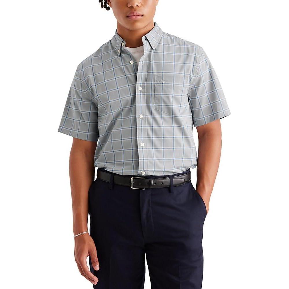 imageDOCKERS Mens Regular Fit Short Sleeve Casual Shirt Standard and Big ampamp TallGrey Plaid