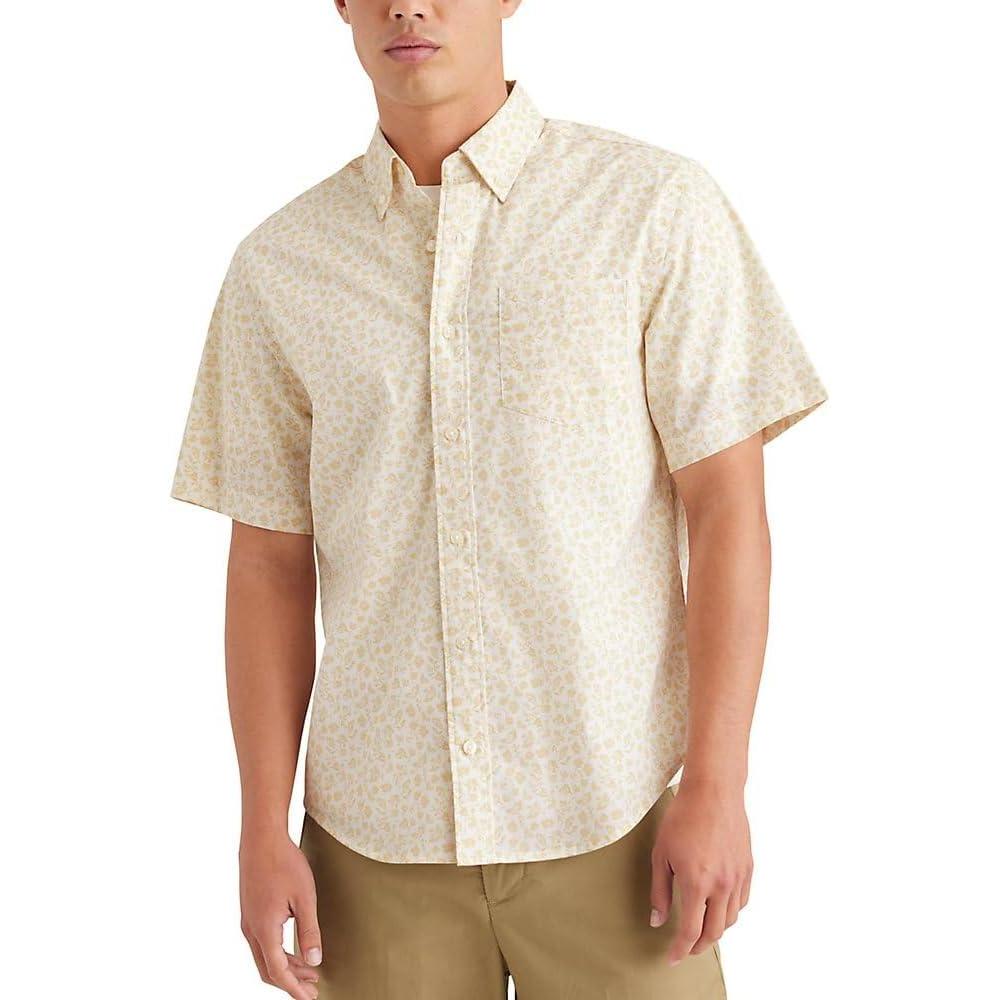 imageDOCKERS Mens Regular Fit Short Sleeve Casual Shirt Standard and Big ampamp TallKhaki Print