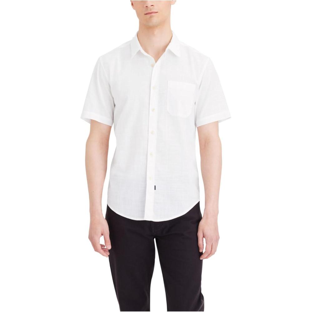 imageDOCKERS Mens Regular Fit Short Sleeve Casual Shirt Standard and Big ampamp TallLucent White