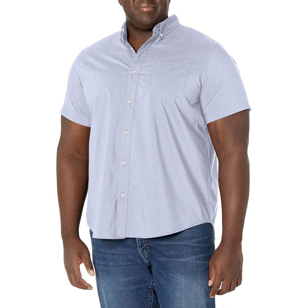 imageDOCKERS Mens Regular Fit Short Sleeve Casual Shirt Standard and Big ampamp TallNew Delft Blue End on End