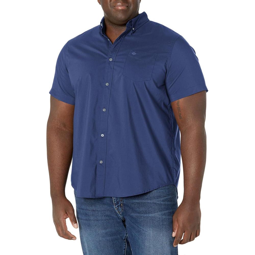 imageDOCKERS Mens Regular Fit Short Sleeve Casual Shirt Standard and Big ampamp TallNew Medieval Blue  Solid