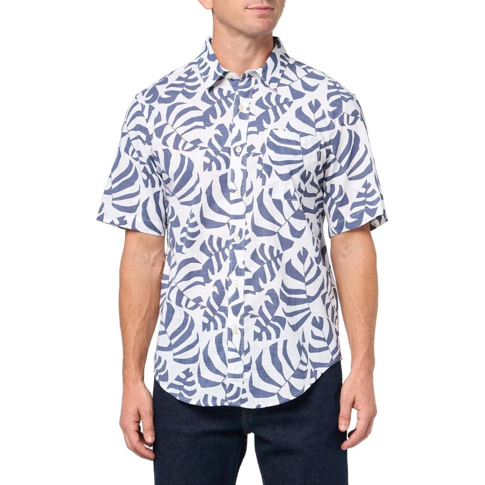 imageDOCKERS Mens Regular Fit Short Sleeve Casual Shirt Standard and Big ampamp TallPalmero Slub Lucent White Print
