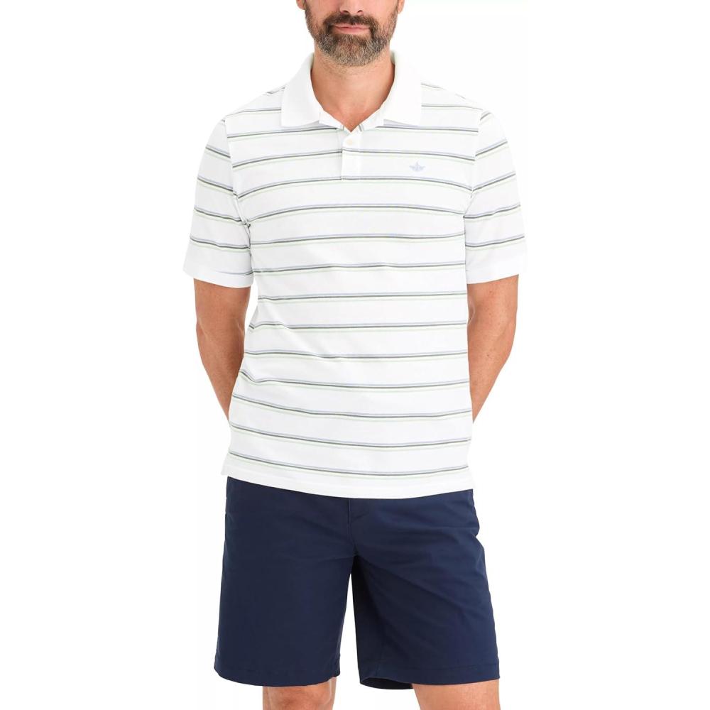 imageDOCKERS Mens Regular Fit Short Sleeve Performance Pique PoloBaldwin Lucent White Stripe