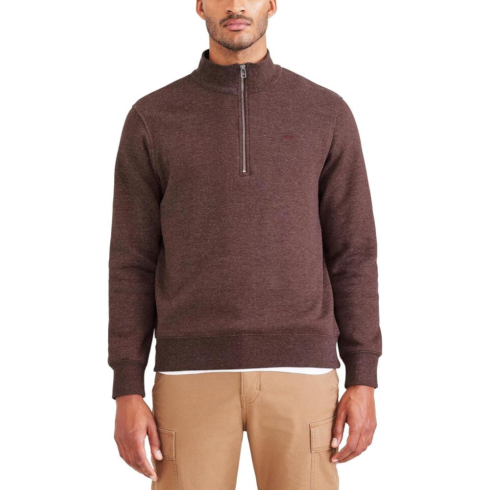imageDockers Mens Regular Fit Long Sleeve 14 Zip Fleece SweatshirtDecadent Chocolate Brown