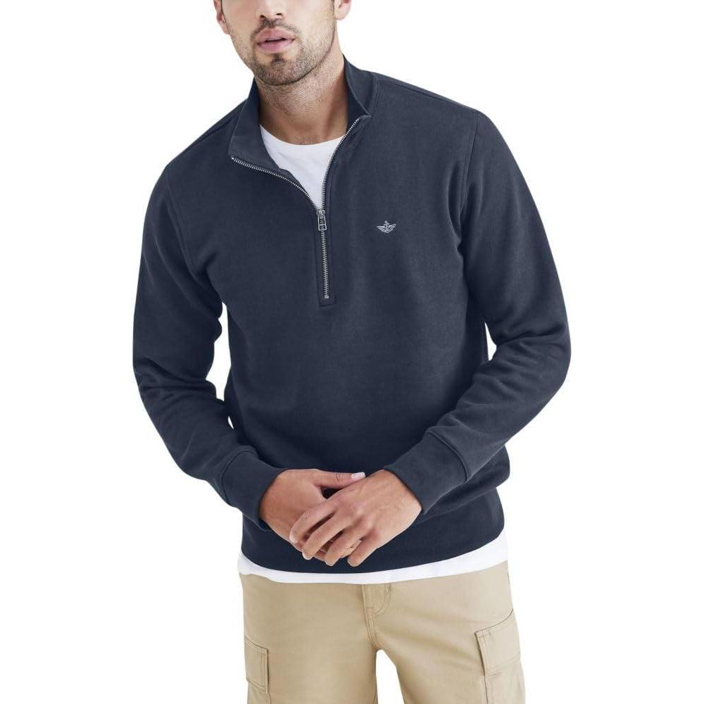 imageDockers Mens Regular Fit Long Sleeve 14 Zip Fleece SweatshirtNew Ocean Blue Heather