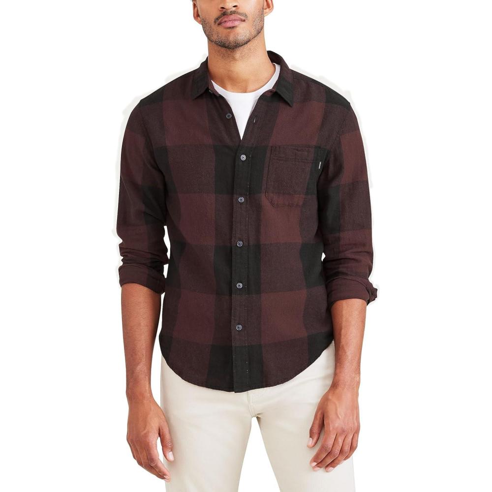 imageDockers Mens Regular Fit Long Sleeve Casual Shirt Regular and Big ampamp TallDecadent Chocolate Brown