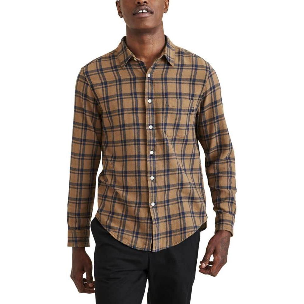 imageDockers Mens Regular Fit Long Sleeve Casual Shirt Regular and Big ampamp TallLeather Arnold Plaid