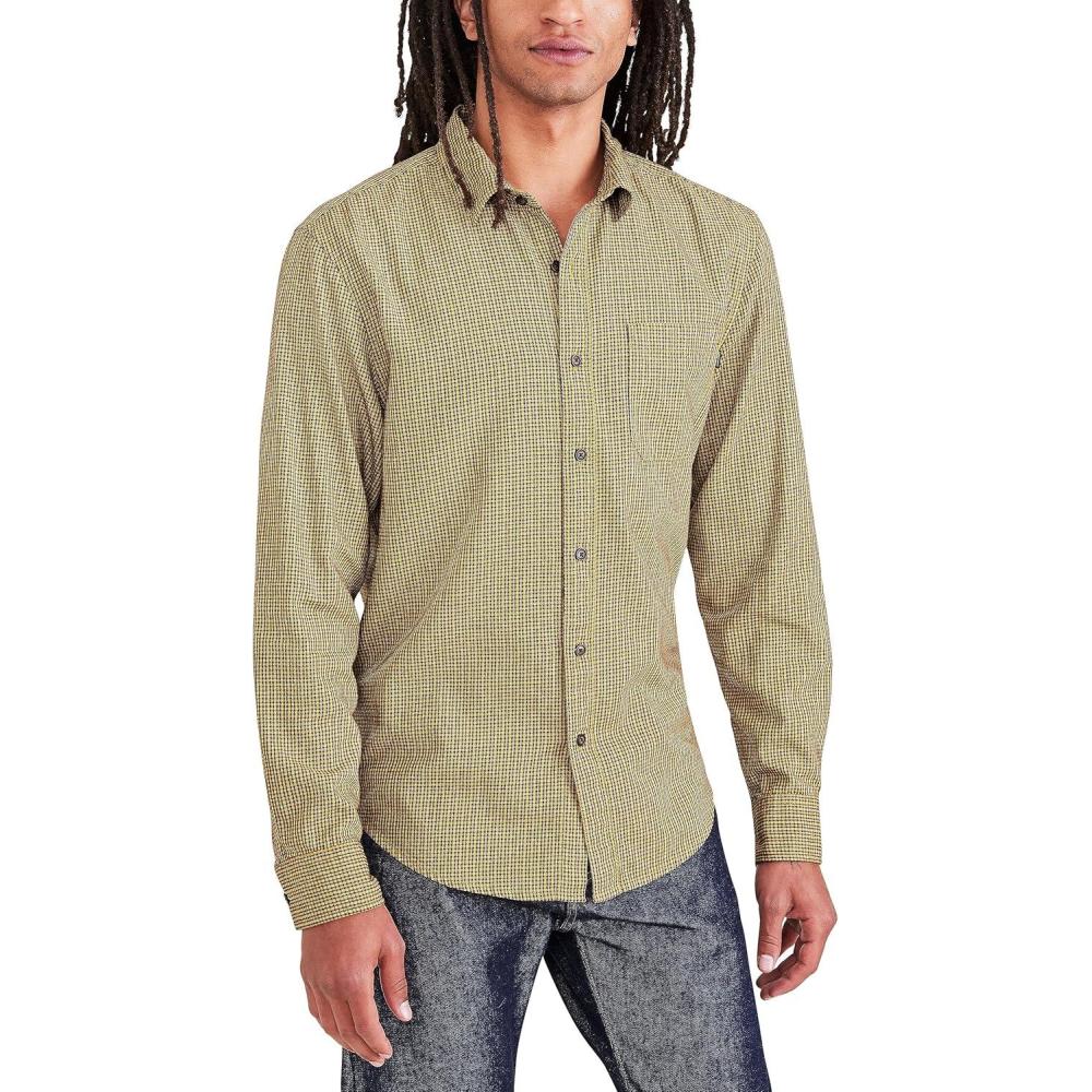 imageDockers Mens Regular Fit Long Sleeve Casual Shirt Regular and Big ampamp TallNugget Gold
