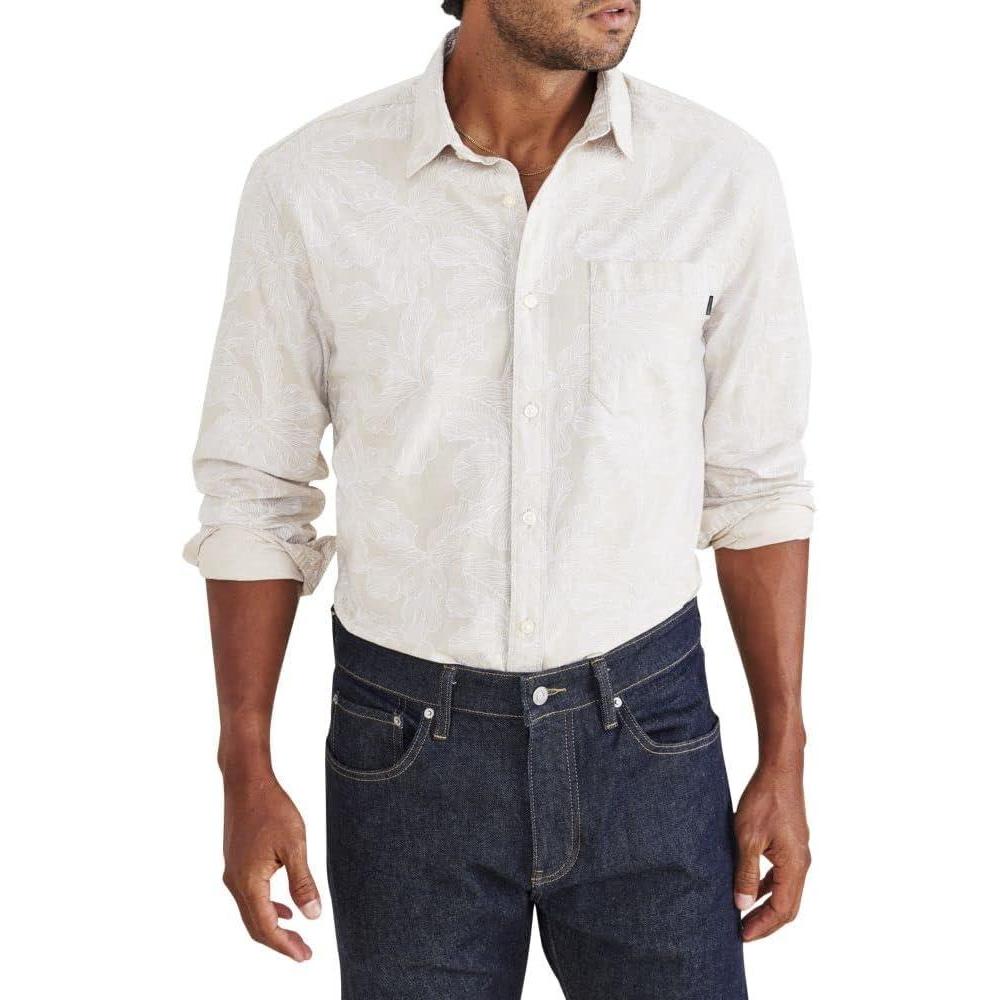 imageDockers Mens Regular Fit Long Sleeve Casual Shirt Regular and Big ampamp TallSahara Khaki Maria Print