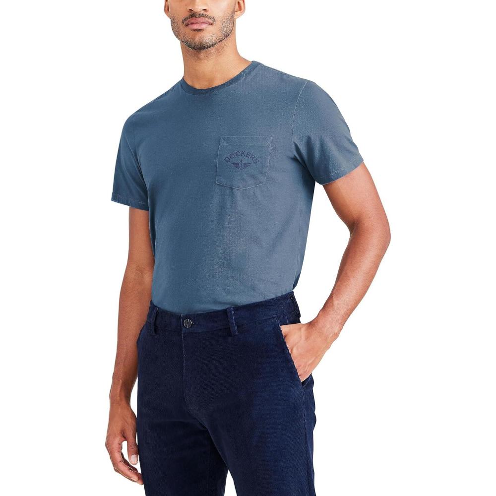 imageDockers Mens Slim Fit Short Sleeve Graphic Tee ShirtBlue Fusion Fan Logo