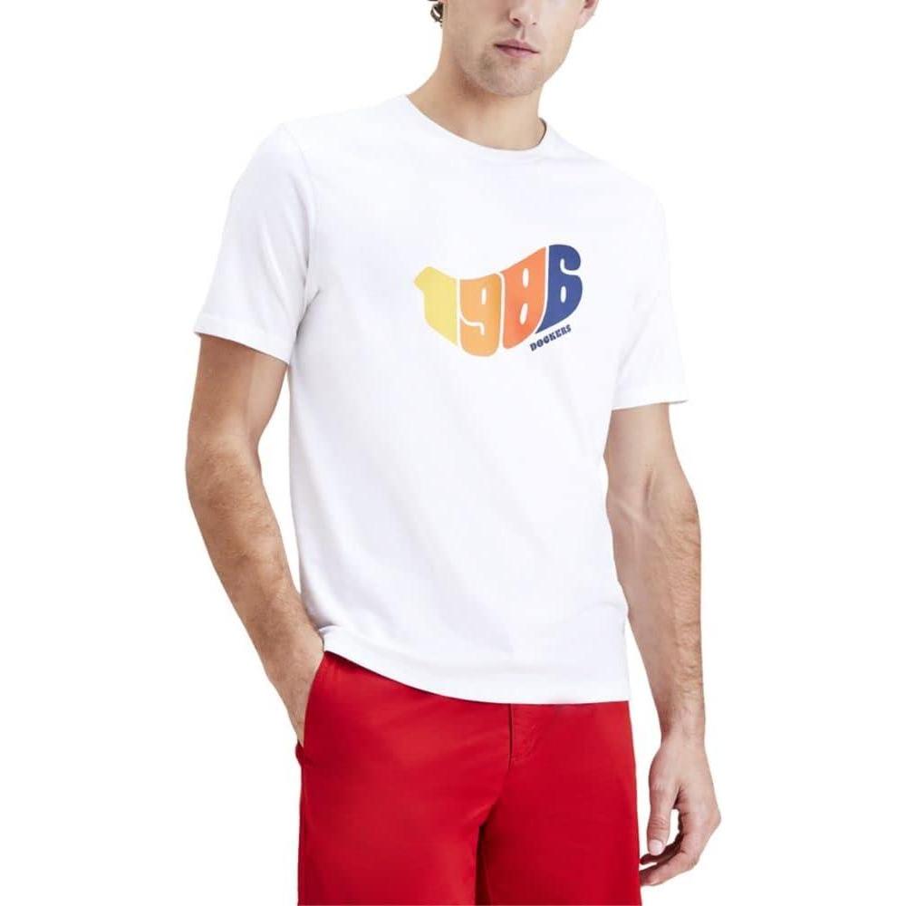 imageDockers Mens Slim Fit Short Sleeve Graphic Tee ShirtLucent White 1986 Grove
