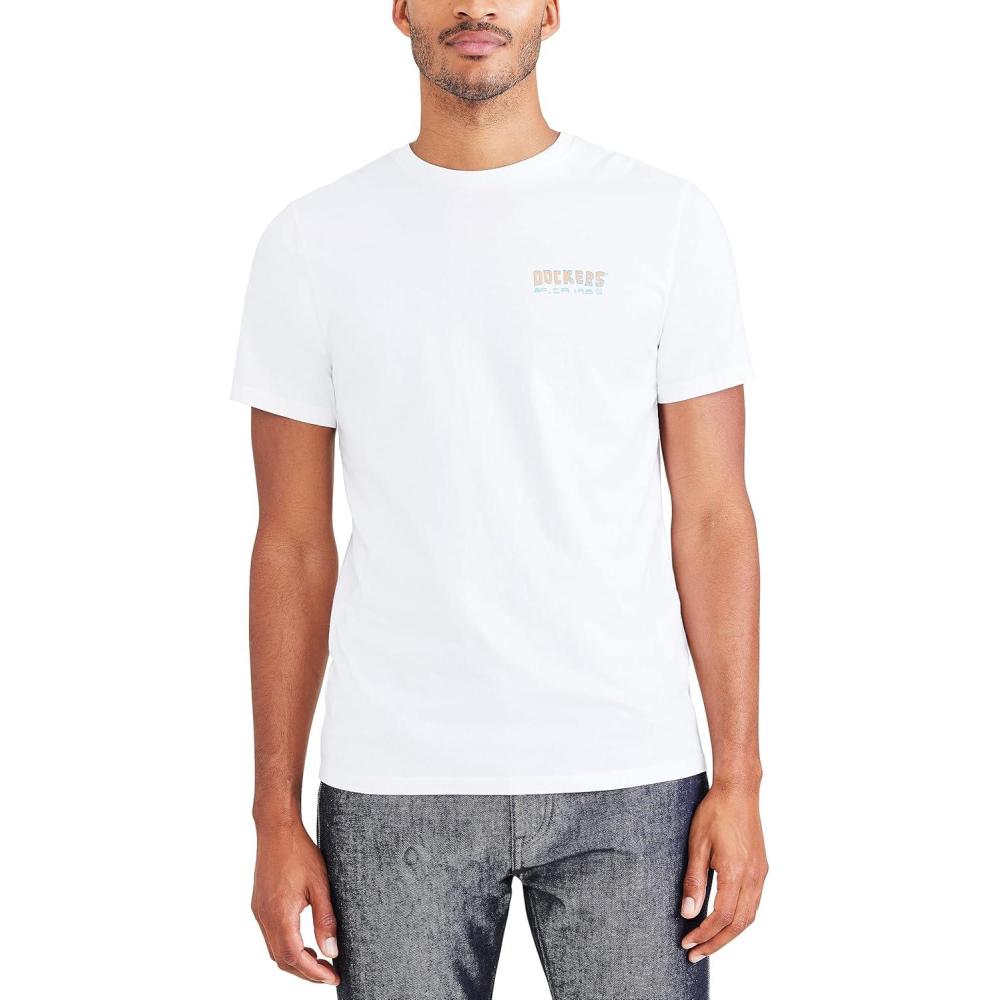 imageDockers Mens Slim Fit Short Sleeve Graphic Tee ShirtLucent White Back Logo
