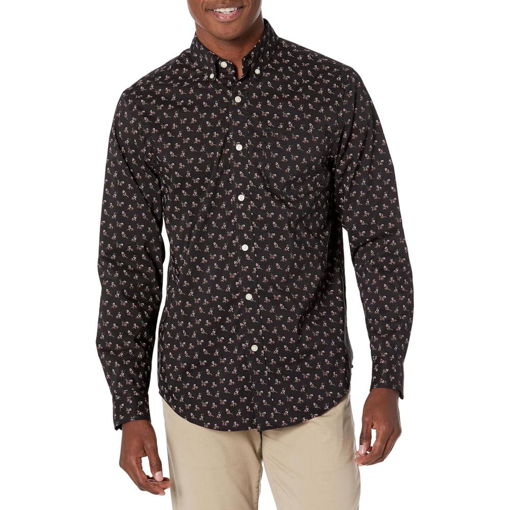 imageDockers Mens Supreme Flex Long Sleeve Button Up ShirtBlack Bean Print