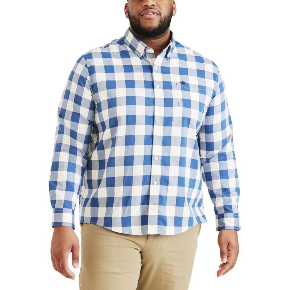 imageDockers Mens Supreme Flex Long Sleeve Button Up ShirtBlue Buffalo Check