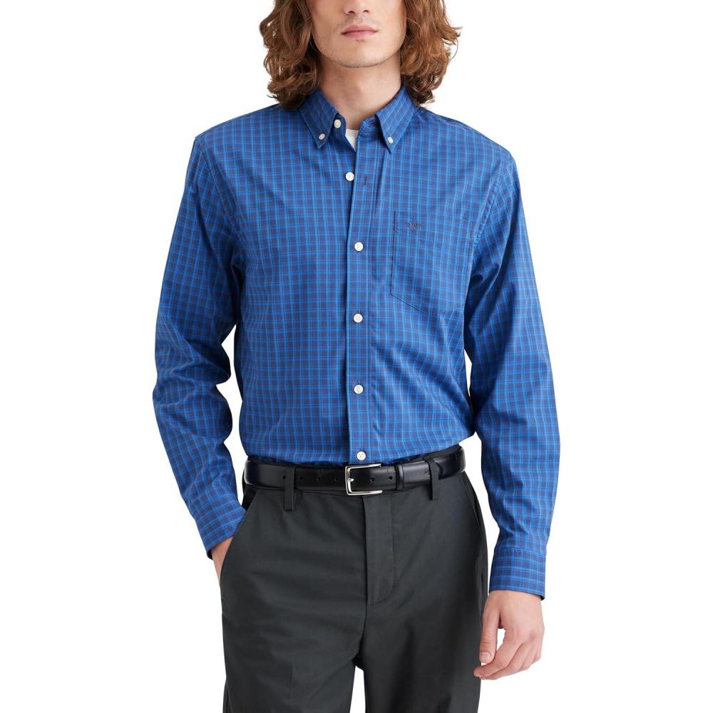 imageDockers Mens Supreme Flex Long Sleeve Button Up ShirtChuparosa Ceramic Blue Plaid