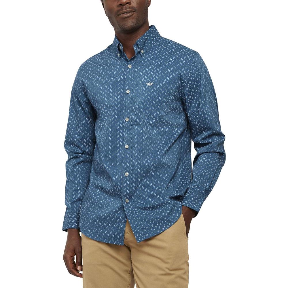 imageDockers Mens Supreme Flex Long Sleeve Button Up ShirtDeep Blue Tide Print