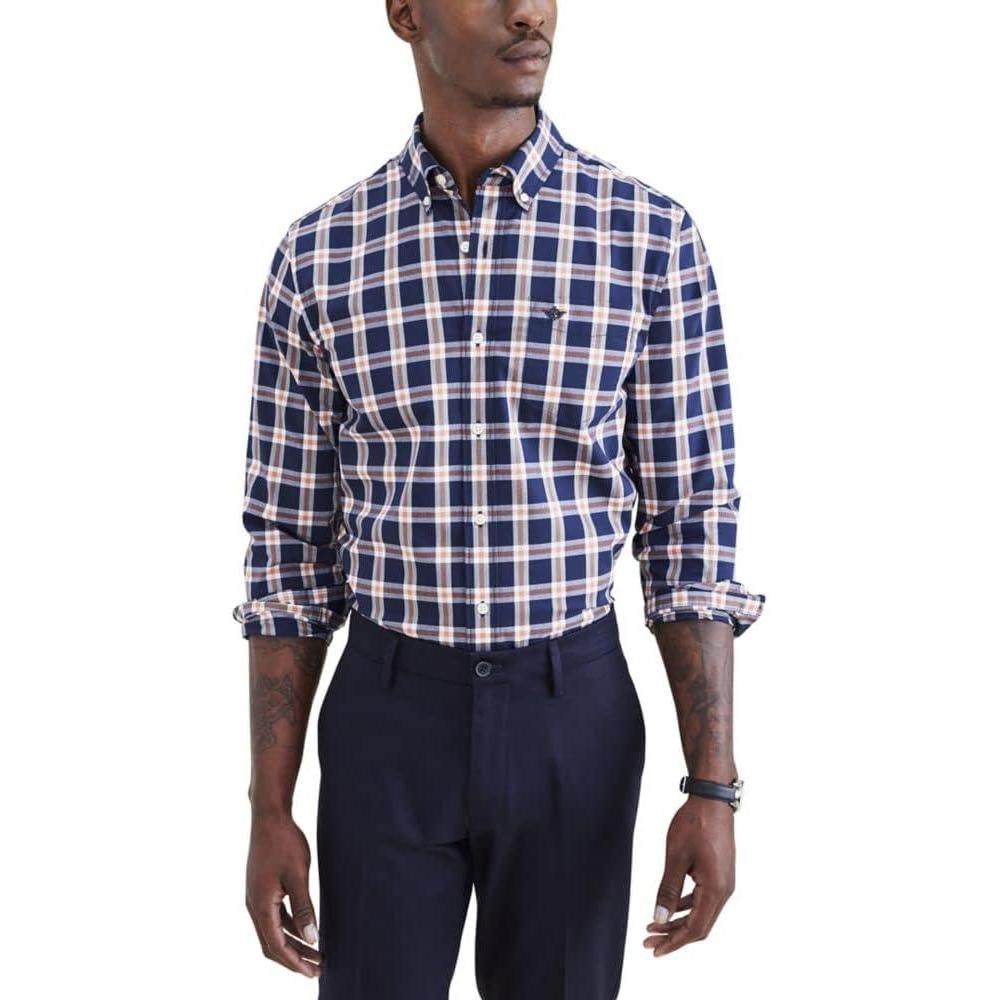 imageDockers Mens Supreme Flex Long Sleeve Button Up ShirtDusted Clay Orange