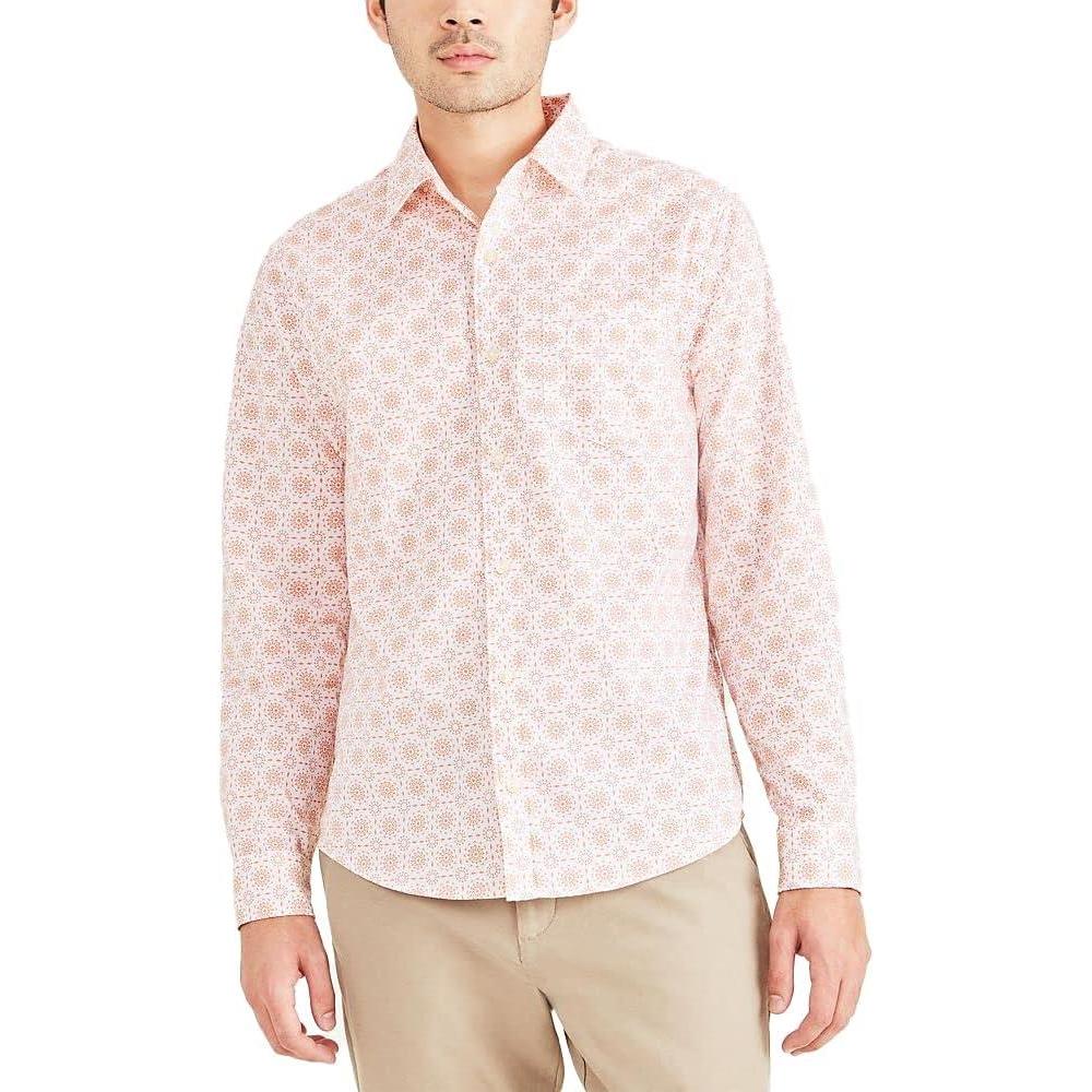 imageDockers Mens Supreme Flex Long Sleeve Button Up ShirtLucent White Carmel Print