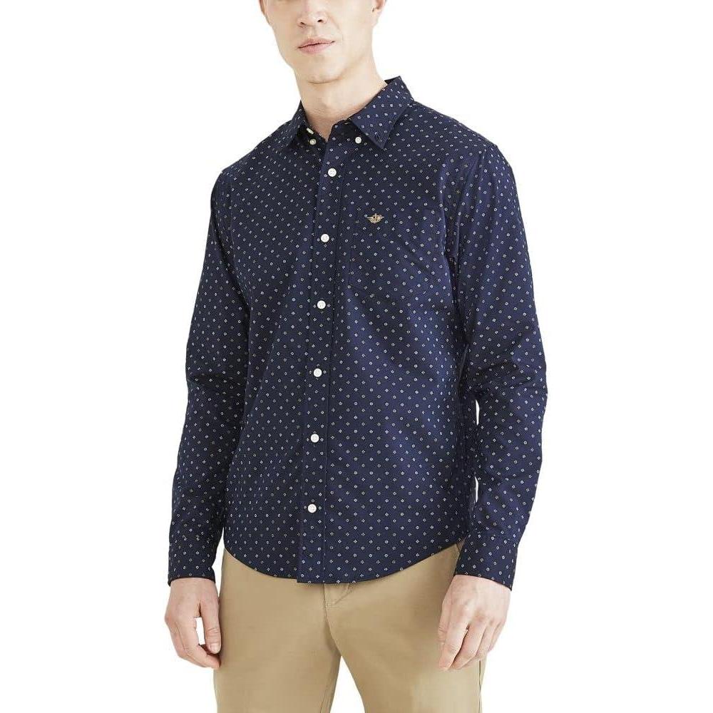 imageDockers Mens Supreme Flex Long Sleeve Button Up ShirtNavy Blazer Print