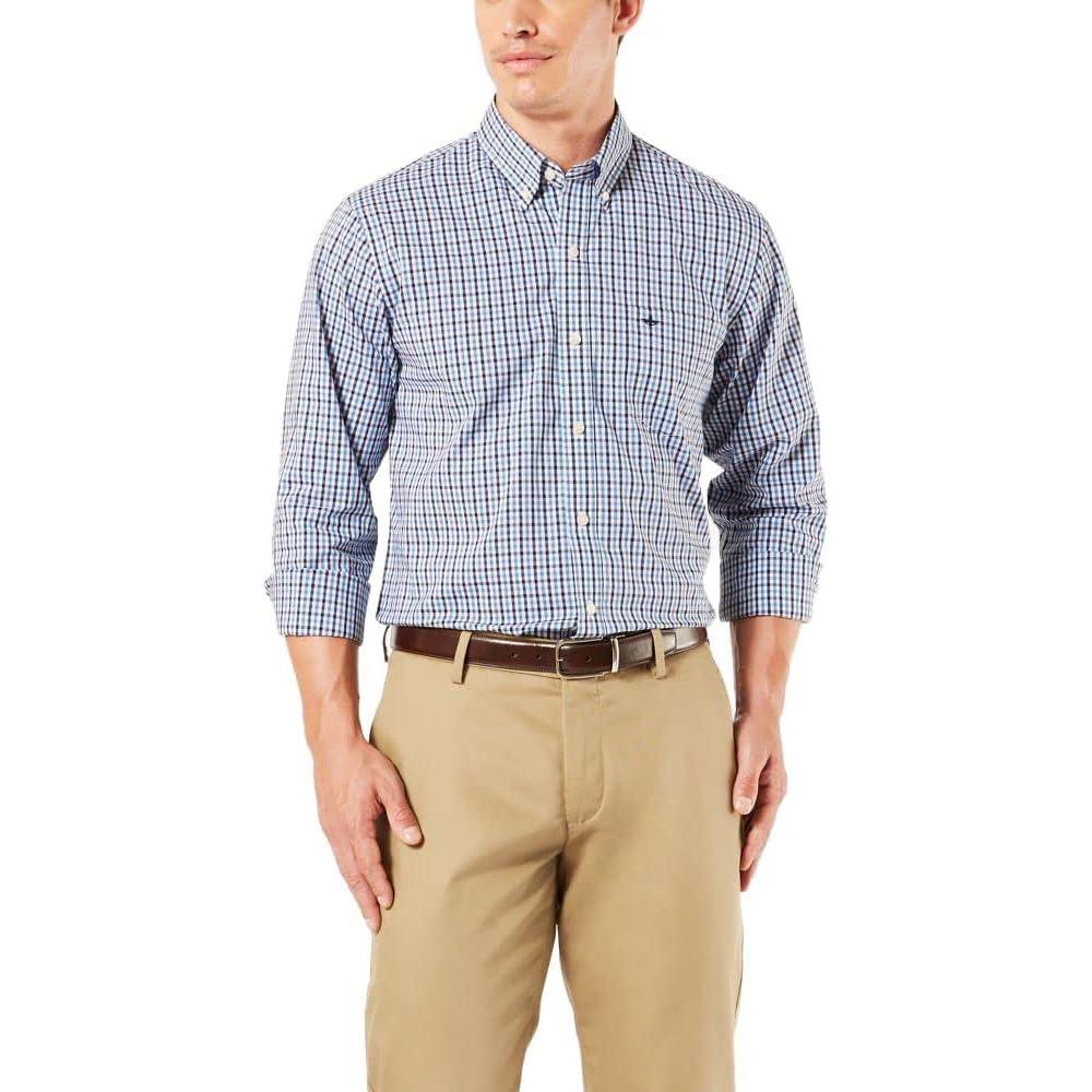 imageDockers Mens Supreme Flex Long Sleeve Button Up ShirtPembroke Plaid