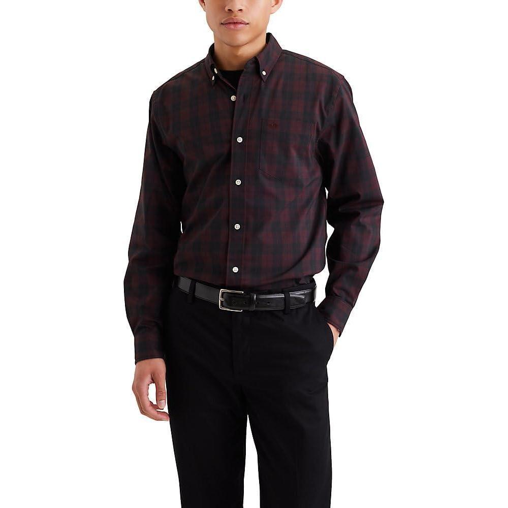 imageDockers Mens Supreme Flex Long Sleeve Button Up ShirtWinetasting Plaid