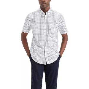 DOCKERS Mens Men’s Signature Shirt Short Sleeve Classic Fit with Stain Defender®(Kittridge Lucent White Tourmaline Plaid)