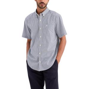 DOCKERS Mens Men’s Signature Shirt Short Sleeve Classic Fit with Stain Defender®(Navy Blazer Plaid)