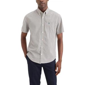 DOCKERS Mens Men’s Signature Shirt Short Sleeve Classic Fit with Stain Defender®(Prescott Lucent White Plaid)