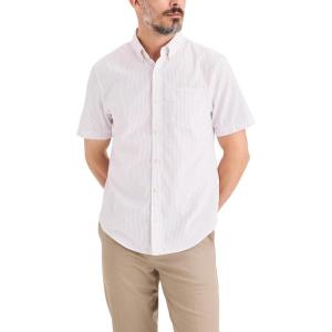 DOCKERS Mens Men’s Signature Shirt Short Sleeve Classic Fit with Stain Defender®(Toadstool Stripe)